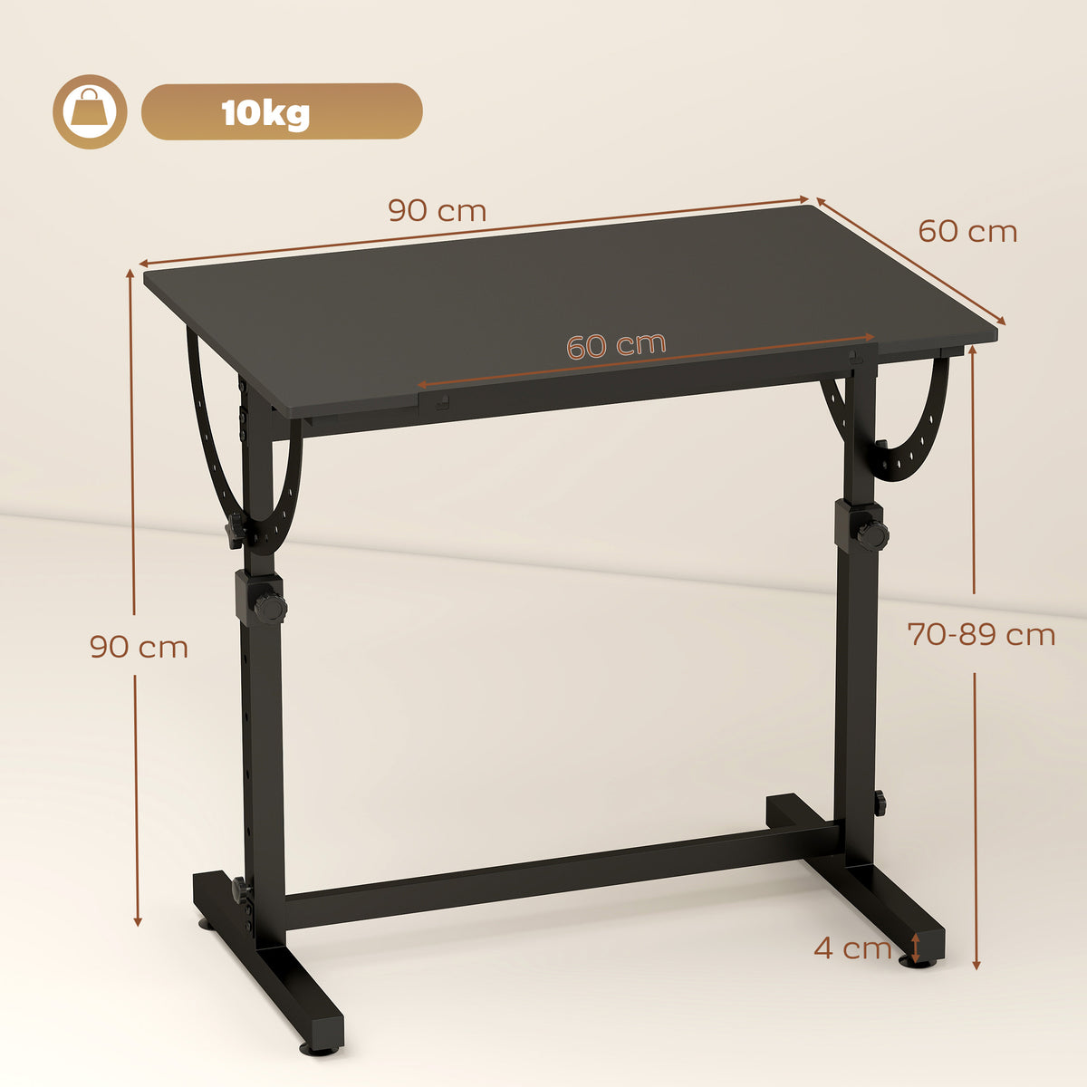 Table à Dessin Inclinable 0°-85°, Bureau à Dessin Réglable en Hauteur avec Rebord Antidérapant, Cadre en Acier, Noir