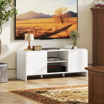 Meuble TV meuble télé pour téléviseur jusqu'à 55 pouces 2 portes 2 compartiments étagère réglable 110x35x45cm blanc