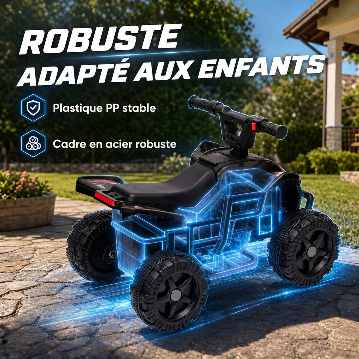 Haurrentzako Quad Elektrikoa 6 V, Haurrentzako Auto Elektrikoa, Litiozko Bateria, Abiadura Max. 2 Km/O, 18-48 Hilabete, Beltza