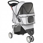 Poussette pour Chien 4 Roues, Chariot Pliable avec Auvent Réglable, Panier de Rangement, 77x44x102cm, Gris