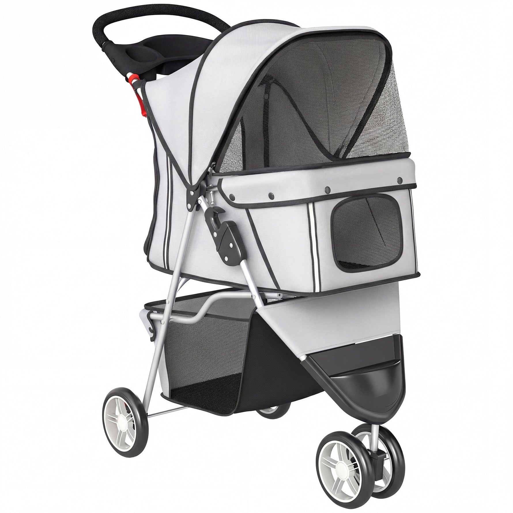 Poussette pour Chien 4 Roues, Chariot Pliable avec Auvent Réglable, Panier de Rangement, 77x44x102cm, Gris