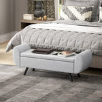 Banc de rangement 53,8L avec siège rembourré en lin et accoudoirs, pour salon, chambre, entrée, 132 x 42 x 50 cm, gris