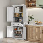 Armoire de cuisine buffet cuisine multi-rangements étagères réglables 4 portes grand tiroir 76,2 x 40,2 x 183 cm blanc