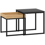Set van 2 vierkante nesttafels, salontafels met stalen frame, moderne stijl, zwart