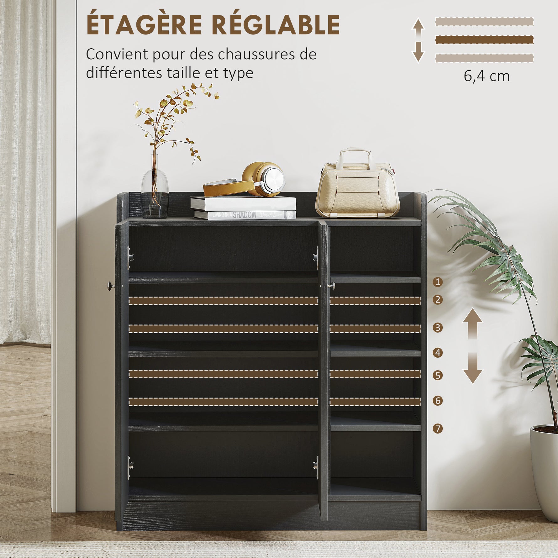 Meuble de rangement à chaussures pour entrée 12 paires - armoire à chaussures avec 4 compartiments ouverts- noir