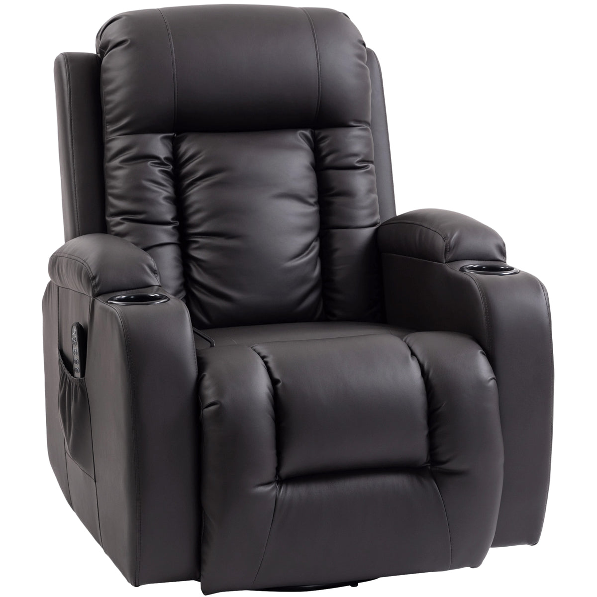 Fauteuil inclinable de massage et chauffage, fauteuil de relaxation, dossier réglable, pivotant 360°, 82x99x103cm, marron