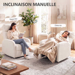 Fauteuil Relax Inclinable, Fauteuil de Relaxation en Peluche Teddy, Assise à Ressorts, Accoudoirs Rembourrés, Crème