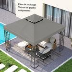 Toile pour tonnelle 3 x 3 m toile de rechange pour tonnelle à 2 niveaux protection UPF30+ trous de drainage gris