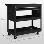 Chariot d'atelier servante atelier à 3 niveaux avec tiroir, porte-outils latéral et poignée, 82x35x76 cm, noir