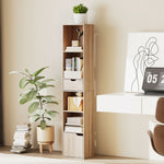 Bibliothèque, étagère à livres, meuble de rangement avec tiroir placard compartiments ouvertes, 30 x 24 x 158 cm naturel