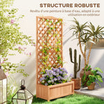 Jardinière avec treillis bac à fleurs avec treillis fond à lattes bois massif 76 x 36 x 170 cm marron