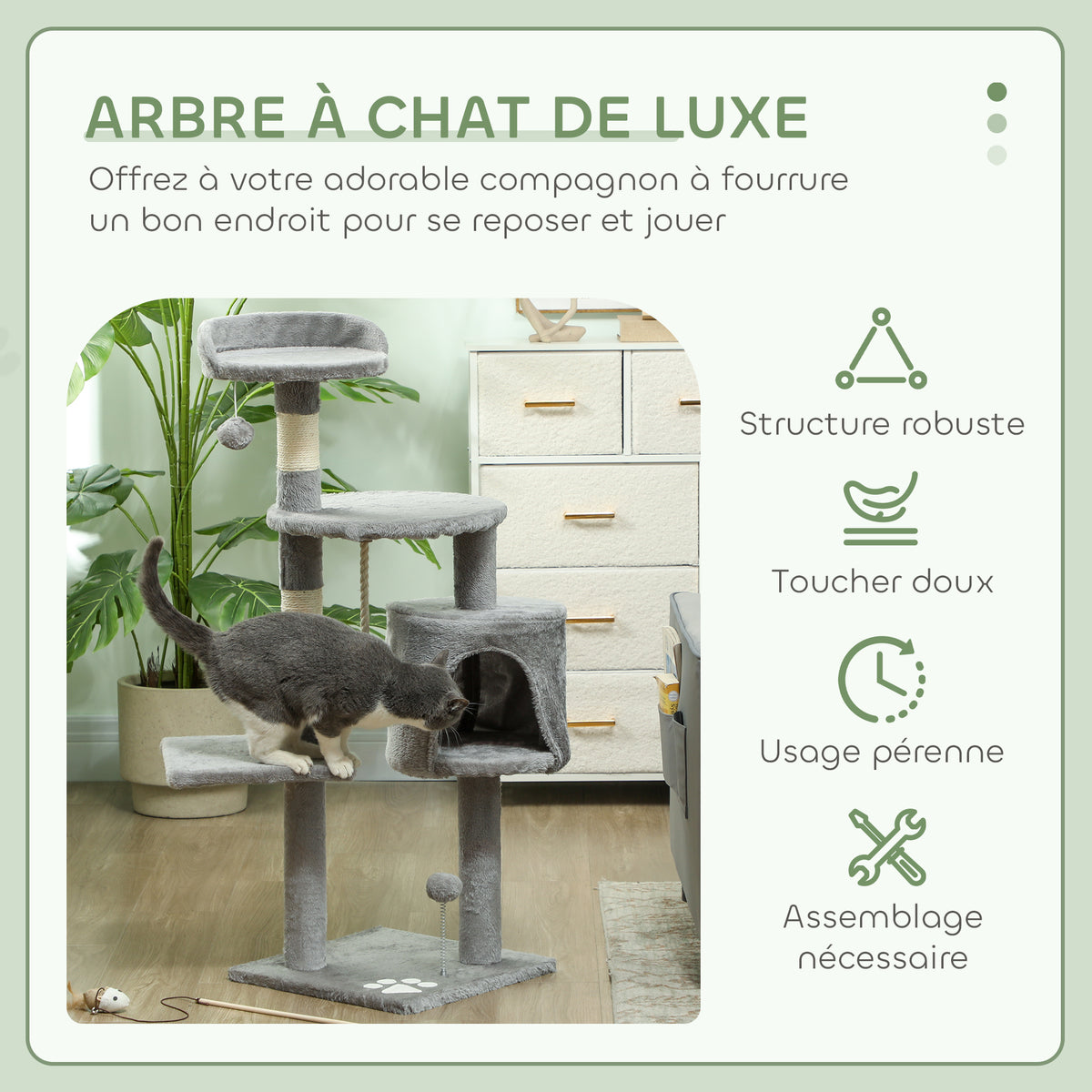 Arbre à chats multi-équipements griffoirs grattoirs plateformes niche corde jouets 40 x 40 x 114 cm gris