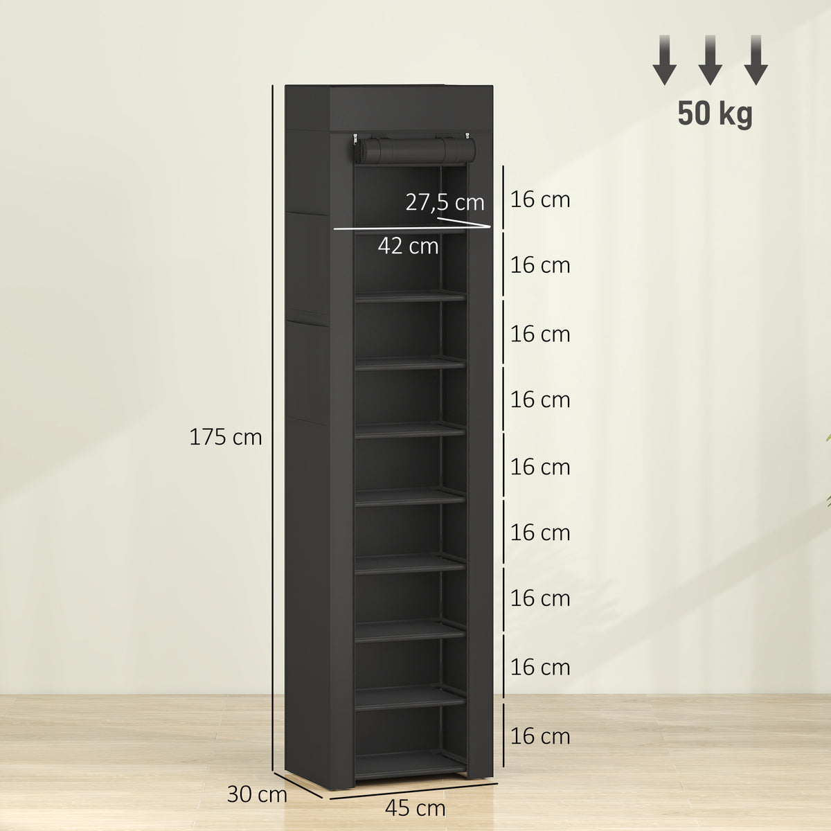 Étagère à Chaussures 20 Paires 10 Niveaux, Range-Chaussures en Métal avec Housse Anti-Poussière, Noir