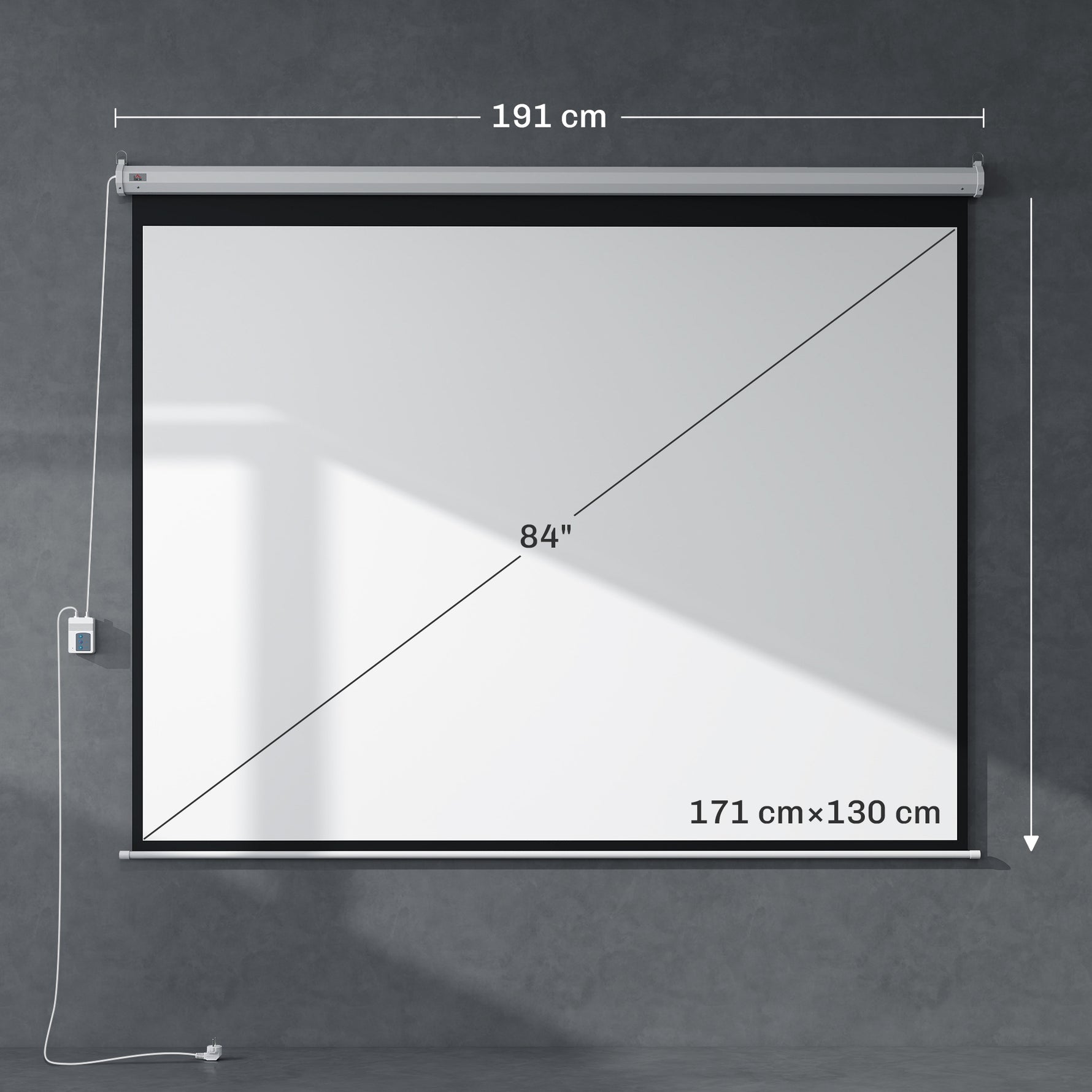 Écran vidéoprojecteur 84 Pouces, 4:3 4K HD écran de projection motorisé et électrique, écran de projection tv et home cinéma, montage mural ou plafond, panneau de commande et télécommande