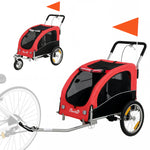 Remorque Vélo Chien 2-en-1 pour Chien Moyen avec Suspension, Pneus à Dégagement Rapide, Réflecteurs, 160x71x101cm, Rouge