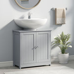 Meuble salle de bain sous lavabo - meuble sous-vasque - placard 2 portes avec étagère 60L x 30l x 60H cm - en bois Gris