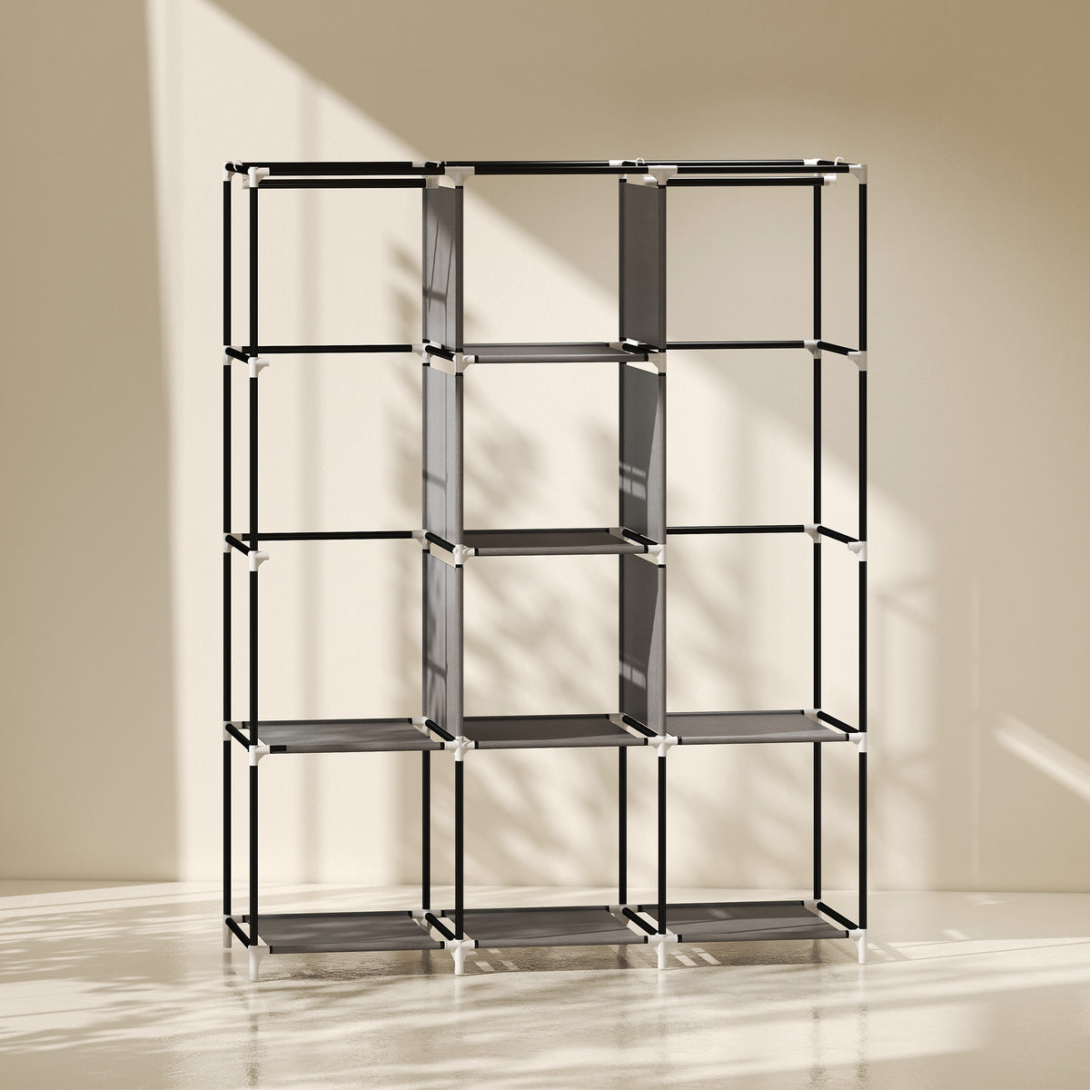 Faltbarer Stoffschrank mit 5 Regalen, 2 Kleiderstangen und 3 Stoffschubladen 125L x 43B x 162,5H cm