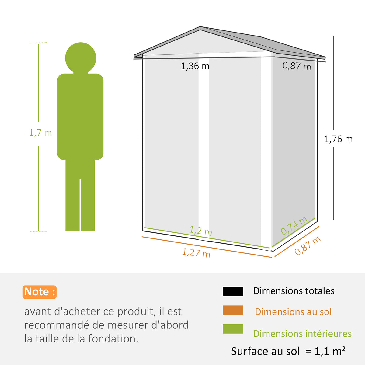 Abri de jardin en métal 1,2 m², cabane jardin extérieure, porte coulissante verrouillable et gants, 136x87x176cm, gris