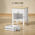 Lot de 2 tables de chevet avec tiroir et compartiment ouvert, 45 x 40 x 55 cm, blanc