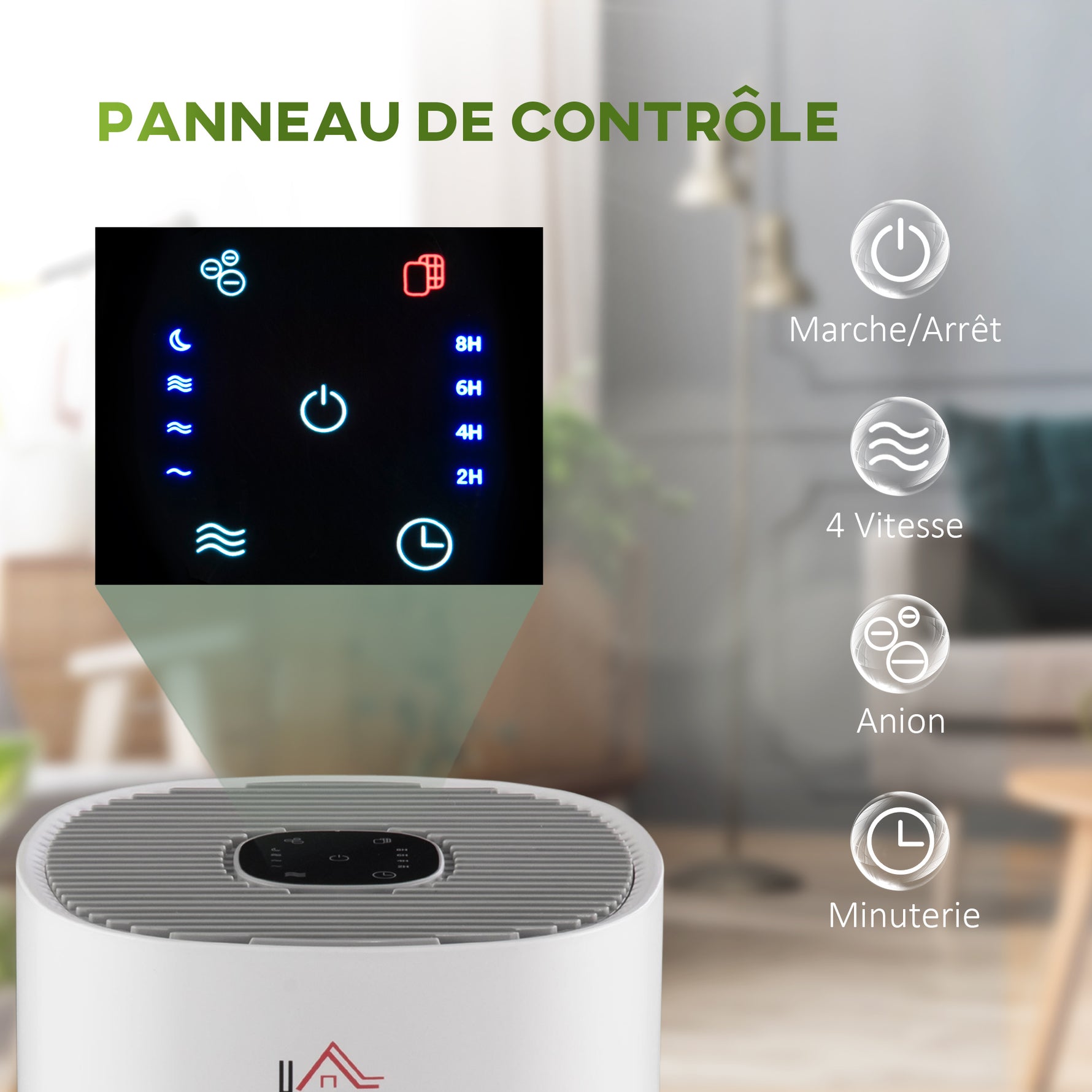 Purificateur d'Air HEPA, Ioniseur, CADR 225m³/h, Mode de Veille Silencieux, 50W, Minuterie, 4 Vitesses - Dim. 22L x 22l x 36H cm - Blanc
