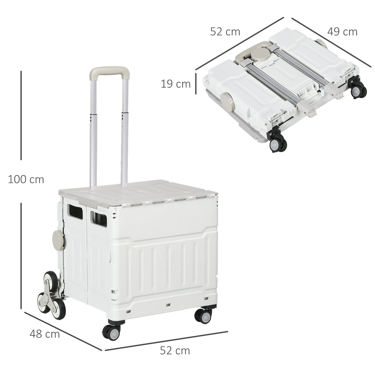 Chariot de courses pliable caddie de courses avec poignée télescopique réglable et couvercle charge max. 80 kg, blanc