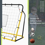 Filet de rebond de football, 184L x 123H cm, rebondisseur de football, 5 angles réglables de 60° à 90°,  jaune et noir