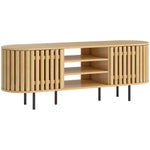 Meuble TV, meuble télé pour téléviseur 60 pouces, 2 portes à lattes, 140x40x52cm, bois naturel