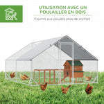 Enclos poulailler chenil volière extérieur 24 m² - Parc grillagé dim. 3L x 8l x 2H m - Espace Couvert - Acier galvanisé