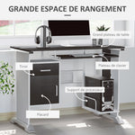 Bureau d'ordinateur, 100 x 52 x 75 cm, bureau avec tablette coulissante pour clavier, tiroirs et support d'unité centrale, table informatique pour étudier noyer foncé et blanc