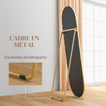 Grand miroir sur pied, miroir ovale, cadre en métal doré, avec support pour entrée, chambre, dressing, 40 x 160 cm