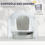 Bac à Litière pour Chat en Acier Inoxydable Caisse Litière Fermée pour Chats Couvercle Contrôle des Odeurs XL Blanc