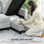 Canapé d'angle convertible réversible, canapé-lit 3 places, méridienne, coffre de rangement, 197lx129x 85cm, gris clair