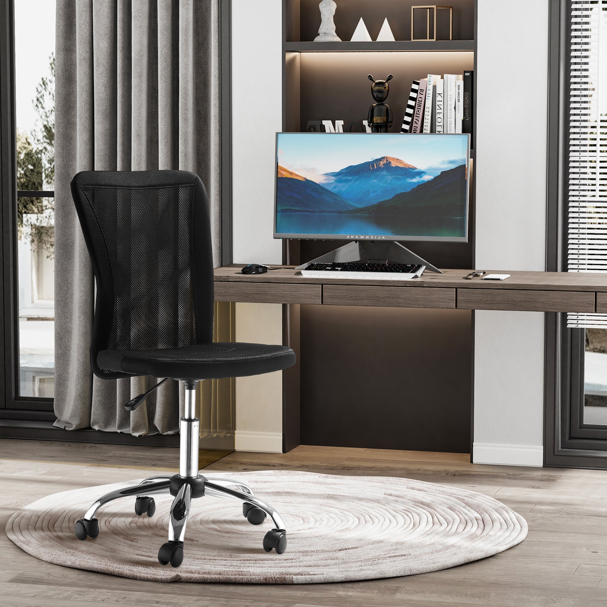 Chaise de Bureau Ergonomique, Fauteuil de Bureau, Hauteur Réglable, Piètement Chromé Noir