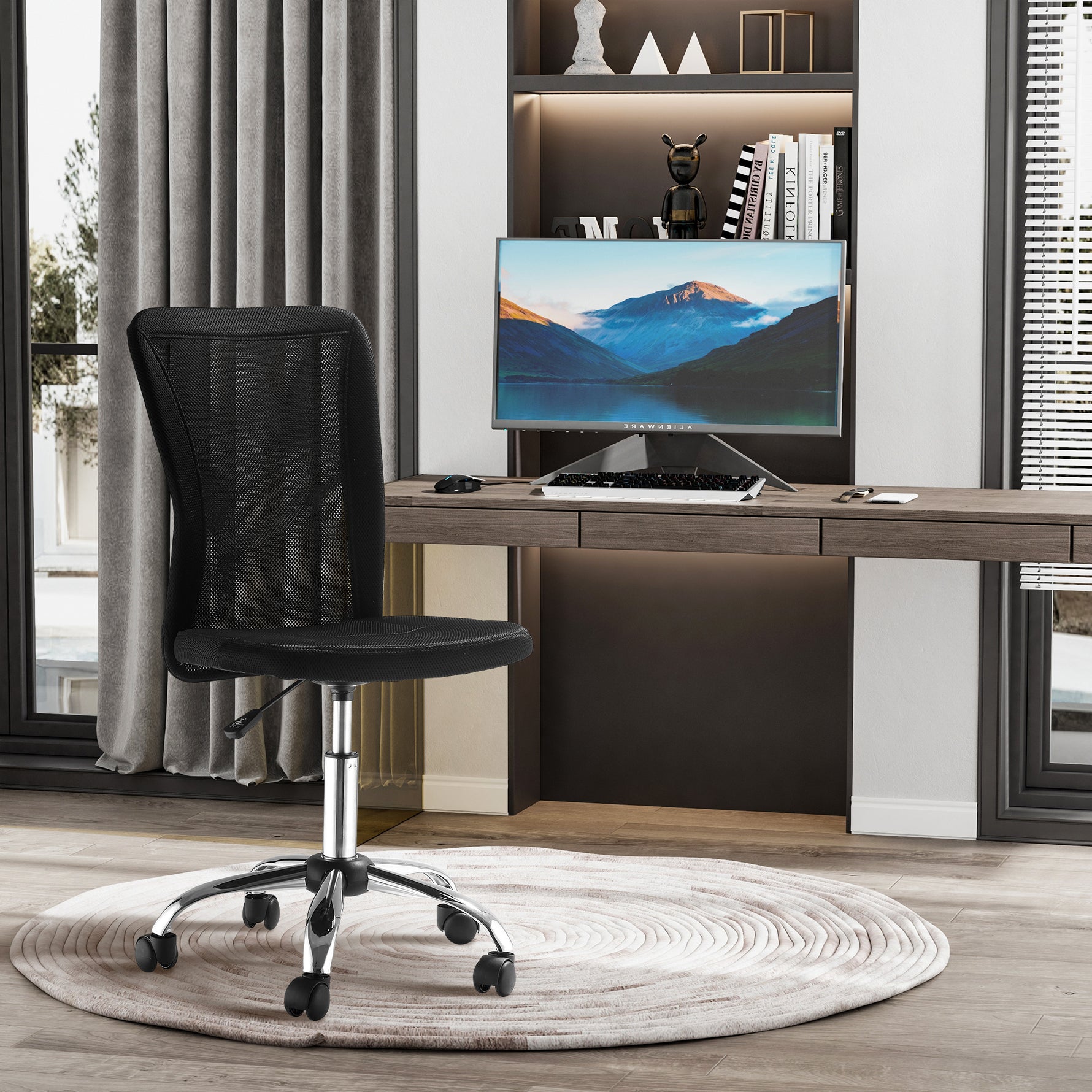 Chaise de Bureau Ergonomique, Fauteuil de Bureau, Hauteur Réglable, Piètement Chromé Noir