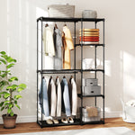 Armoire de rangement, penderie portable avec 2 barres de suspension et 6 étagères, 111 x 43 x 185 cm, noir