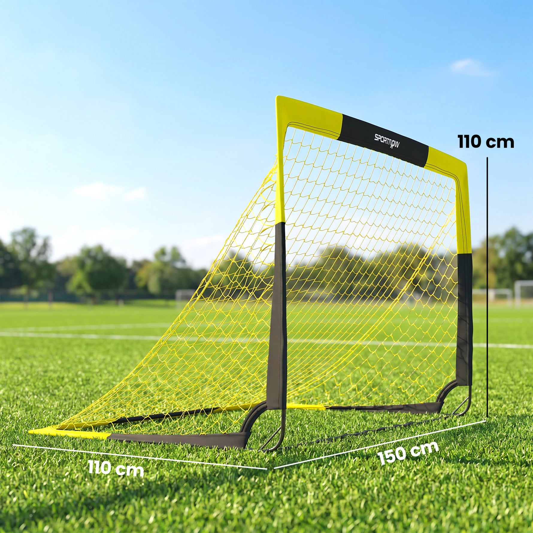 But de football Pop-up Portable et Pliable avec 4 Piquets de Sol et Sac de Transport, Sans Montage, 150x110x110cm, Jaune