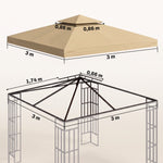 Toit de Remplacement pour pavillon de Jardin Toile de Rechange pour pavillon tonnelle Tente 3 x 3 m Beige