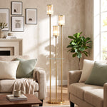 Lampadaire Étagère Verre 3 Lumières Lampe sur Pied Abat-jour Verre Doré