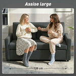 Canapé Convertible 2 Places 3 en 1, Canapé-Lit Clic Clac 160 cm, Dossier Réglable, Assise Large, 2 Oreillers, Gris Foncé-6
