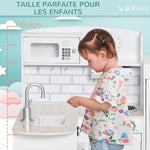 Cuisine Bois Jeu d'imitation - Cuisine Enfant 3+ Ans - Nombreux Accessoires & rangements Inclus - micro-ondes, hotte, évier avec robinet - MDF pin Blanc