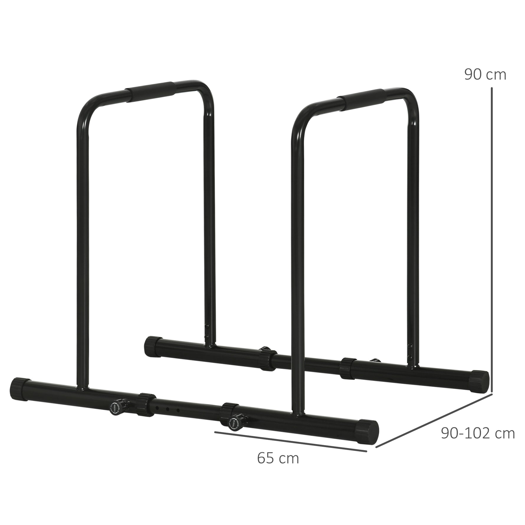 Dips Barre Parallèle Station de Musculation en Acier, Hauteur et Espacement Réglables, 90-102x65x80-90cm, Noir