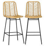 Lot de 2 tabourets de bar design bohème Hauteur 66 cm avec repose-pieds métal et rotin PE - naturel