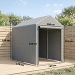 Capanno da giardino impermeabile con 2 scomparti, porta avvolgibile con cerniera, 120x179x165 cm, grigio chiaro