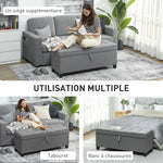 Banc de rangement 112L banquette bout de lit en tissu de lin, siège capitonné, 120 x 40 x 48 cm, gris foncé