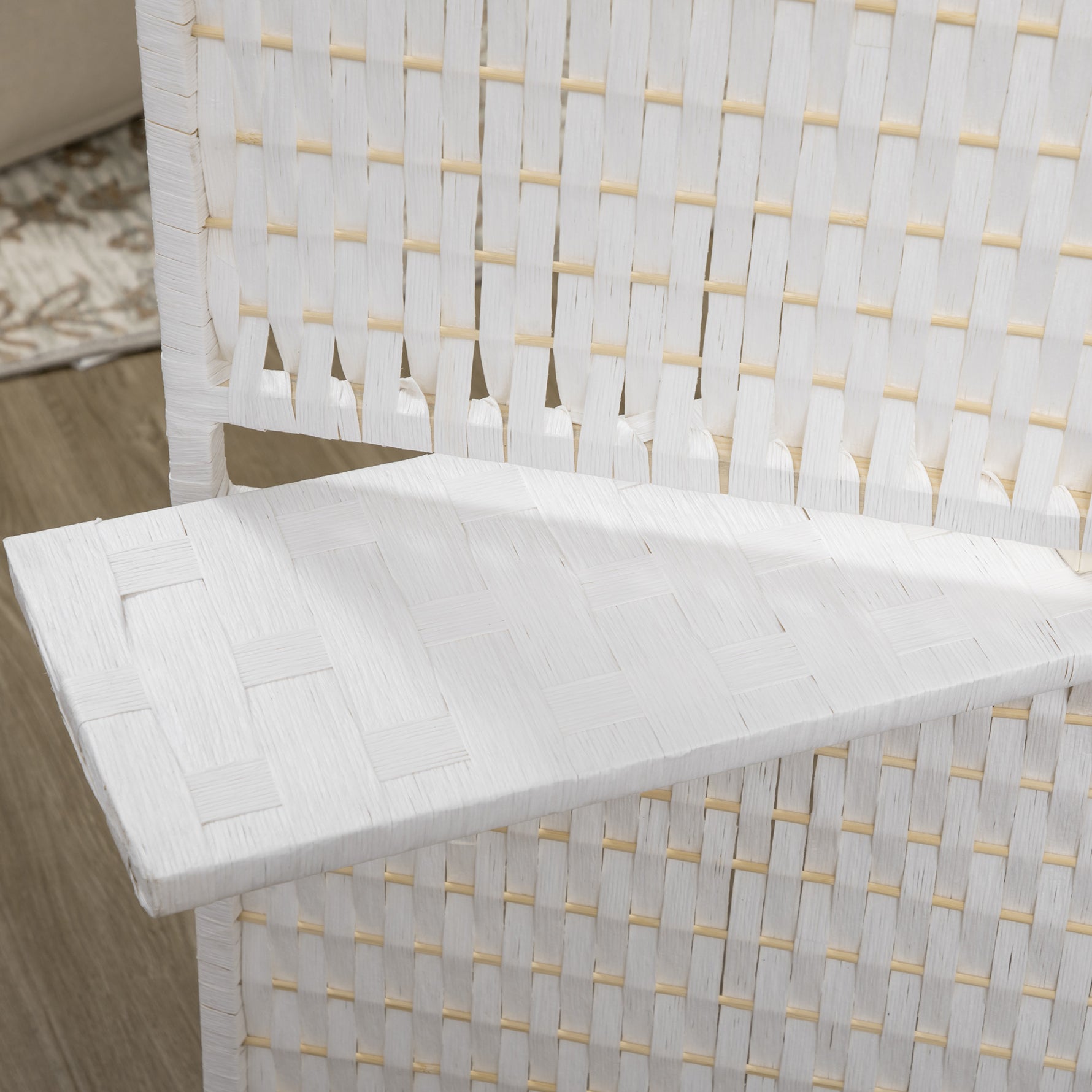 Séparateur de pièces 4 panneaux 2 étagères pliables blanc paille