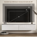 Meuble TV suspendu avec placard, pour téléviseurs jusqu'à 70 pouces, effet brillant, blanc