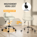 Tabouret à roulettes tabouret de travail pivotant 360° hauteur réglable 53-73 cm revêtement synthétique blanc