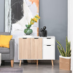 Dressoir Scandinavisch design 2 kasten schuiflade massief grenenhouten poten spaanplaat wit licht eiken