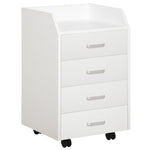 Caisson de bureau rangement sur roulettes 4 tiroirs coulissants MDF et panneaux de particules dim. 40L x 36l x 65H cm blanc