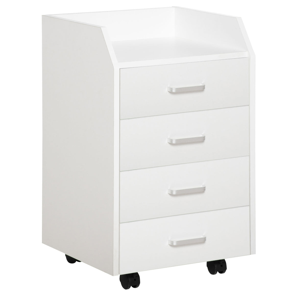 Caisson de bureau rangement sur roulettes 4 tiroirs coulissants MDF et panneaux de particules dim. 40L x 36l x 65H cm blanc